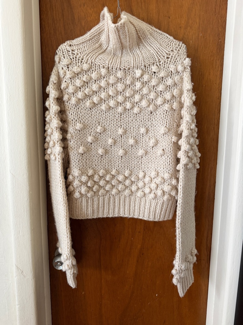 Cream Bobble Knit Turtleneck Sweater
